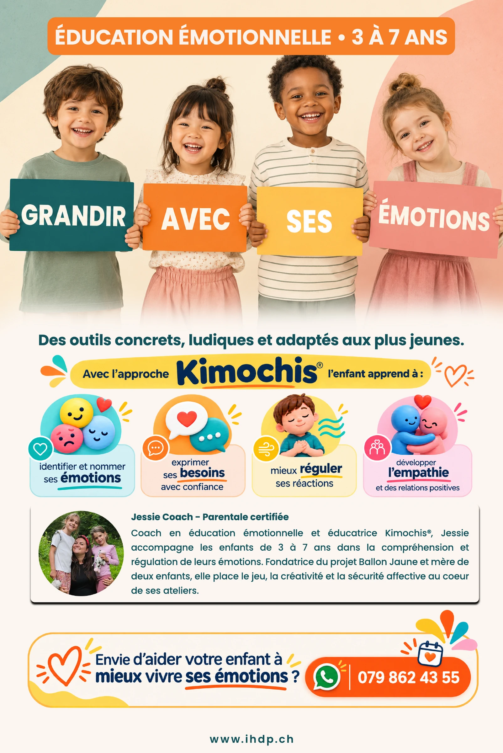 Affiche IHDP : Grandir avec ses émotions — éducation émotionnelle de 3 à 7 ans