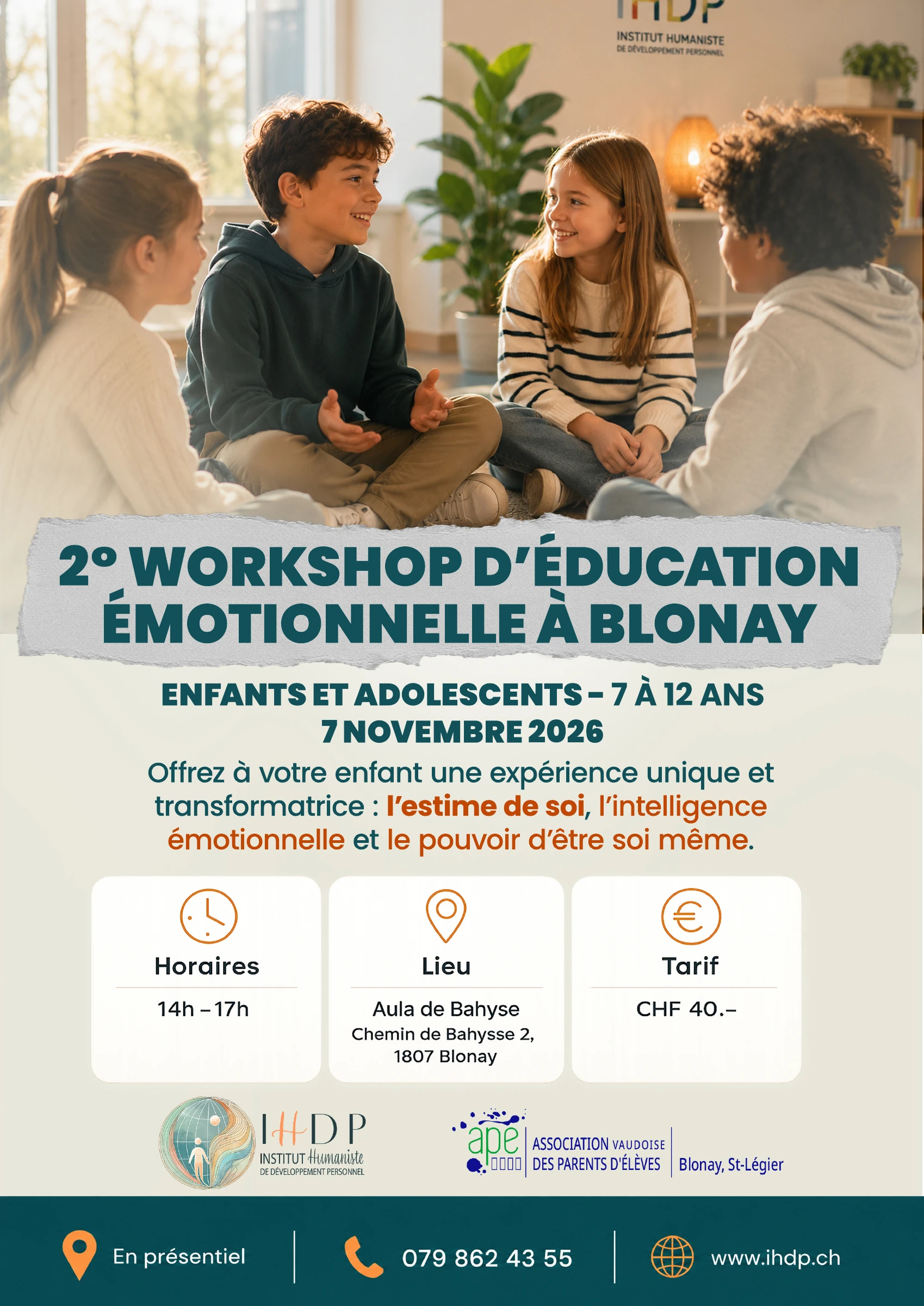 Affiche IHDP : 2º Workshop d’éducation émotionnelle à Blonay